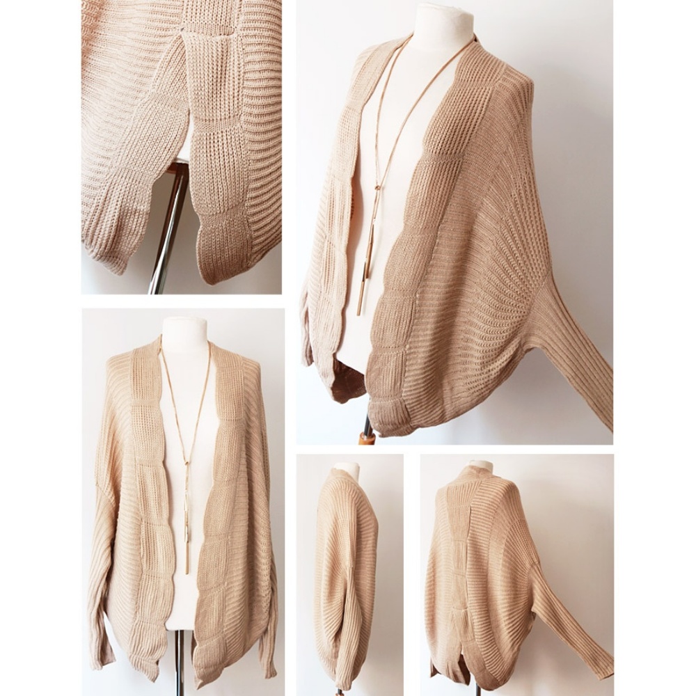 Beige Scallop Edge Open front Cozy Cocoon Cardigan - Picture 6 of 8